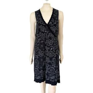 FRESH PRODUCE 100% Cotton Floral Paisley Lettuce Trim Dress in Black  SZ L